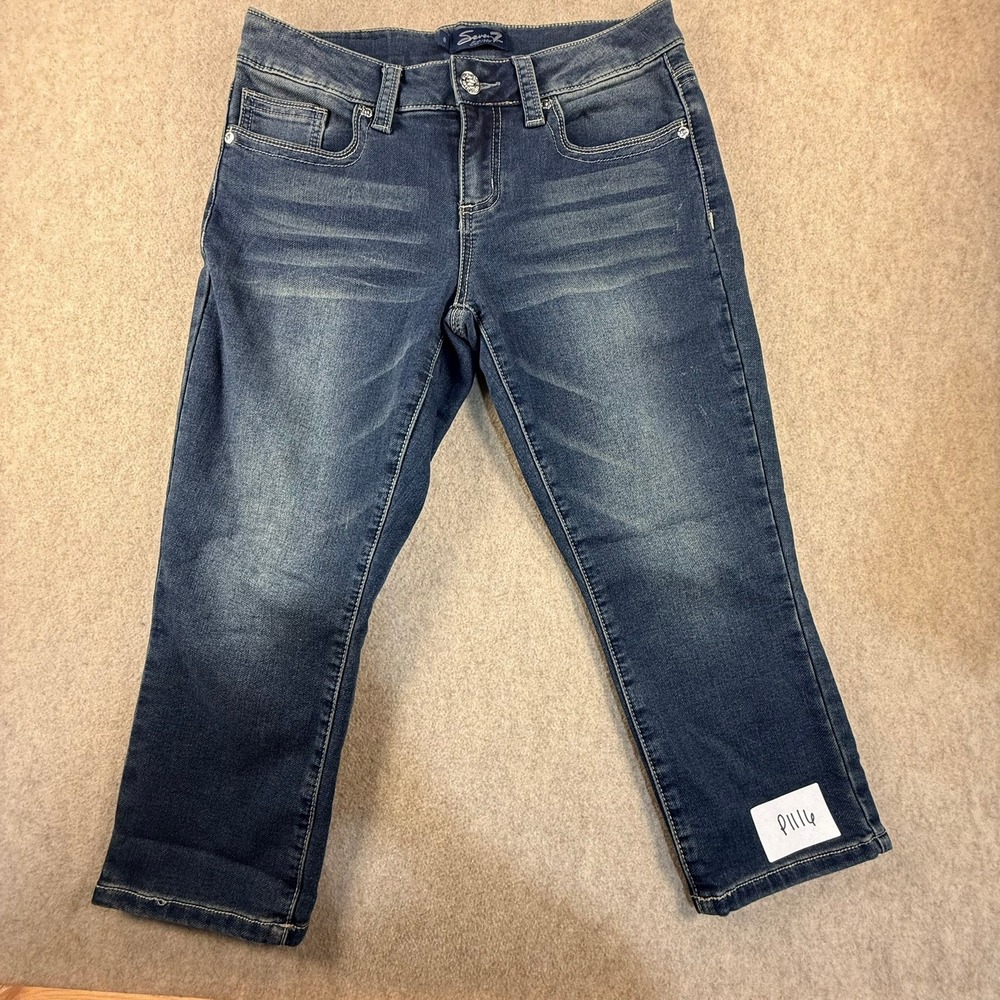 Seven7 Womens Dark Wash Denim Capri Jeans Size 8 Blue Cropped Stretch Whiskered
